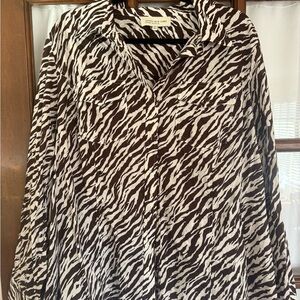 Jones New York Brown and White Animal Print Button-Down Shirt